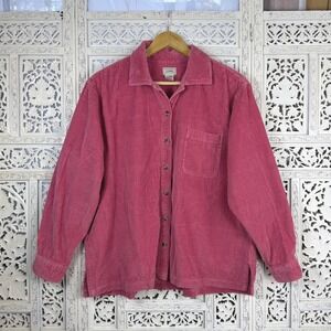 LL Bean Pink Corduroy Shirt Jacket Shacket‎ XL Petite Button Up Casual Retro